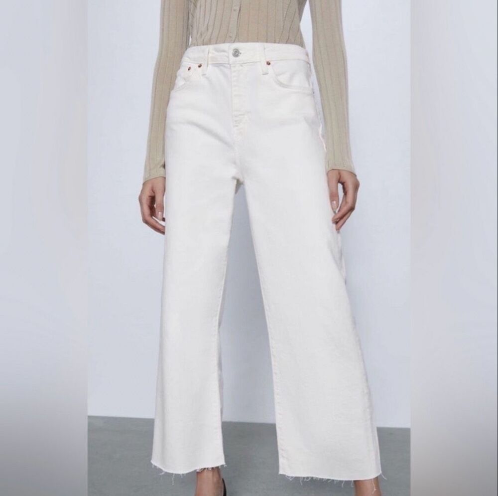 NWT ZARA 6 High Rise Cropped White Culotte Denim Pants